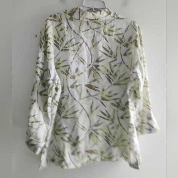 JM Collection Green Brown Floral 100% Linen 3/4 Sleeves Button Up Blouse size 16 - Picture 3 of 6